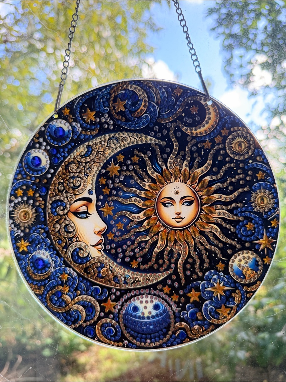 Cosmic Suncatcher
Moon Sun
Diamond Art
Handcrafted
7-1/2" Diameter
